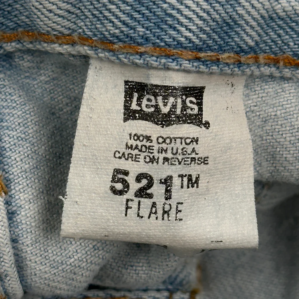 Made In USA Levis 521 Flared Jeans - 32W US 8 Light Wash Cotton - Image 6
